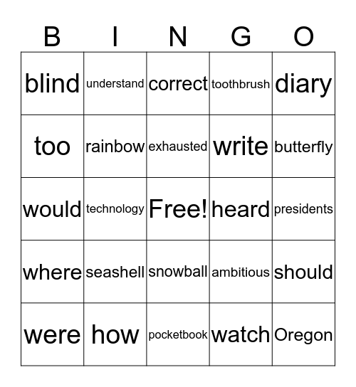 Compound Words Bingo Card