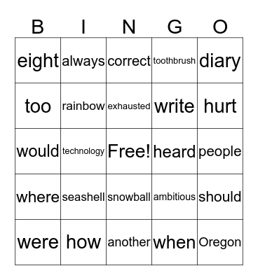 Compound Words Bingo Card