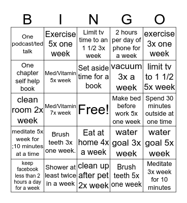 Self Help Bingo Card