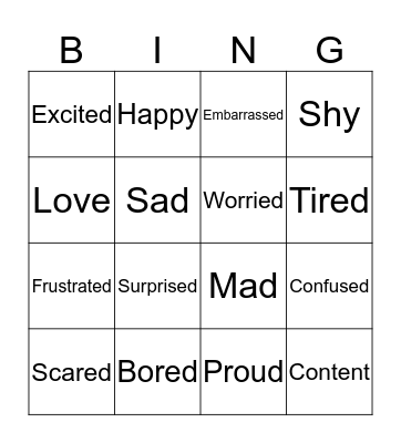 ASL: Feelings Bingo Card