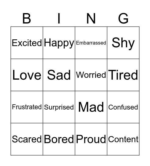 ASL: Feelings Bingo Card