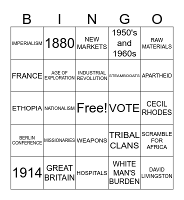 BINGO: IMPERIALISM Bingo Card