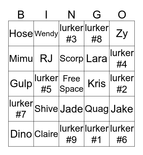 Favorite Character Bingo Card