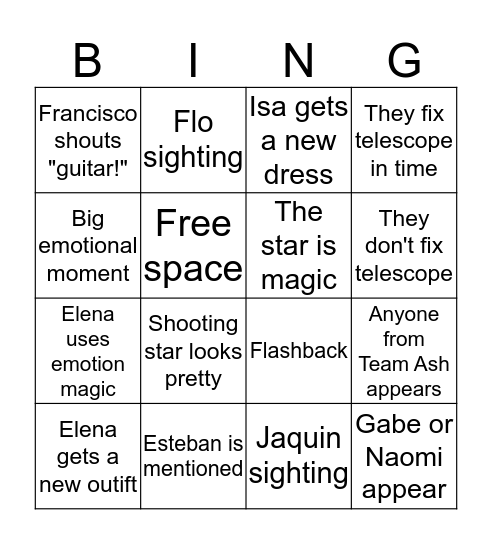 Shooting Stars Bingo Card