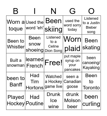 Canadian stereotypes  Bingo Card