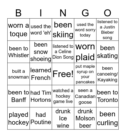 Canadian stereotypes  Bingo Card