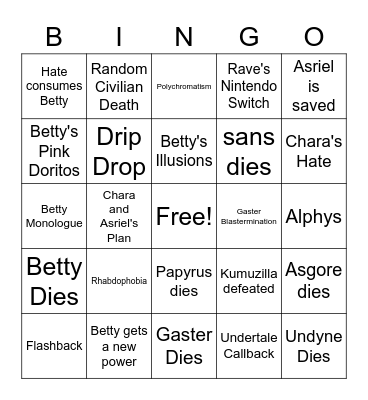 Glitchtale S2E8 "Animosity" Bingo Card