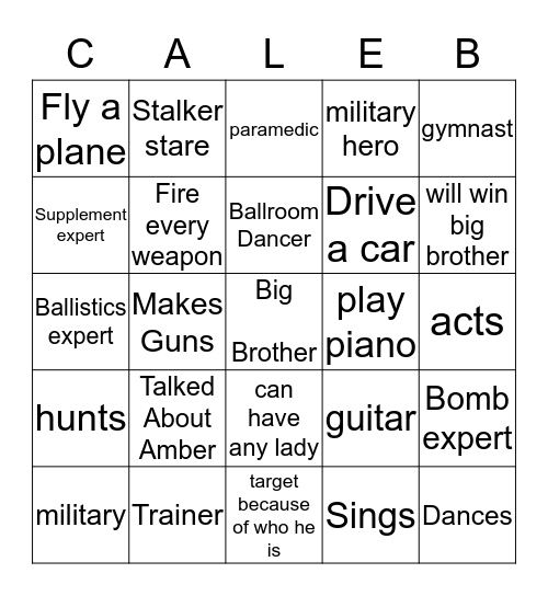 Caleb Bingo Card