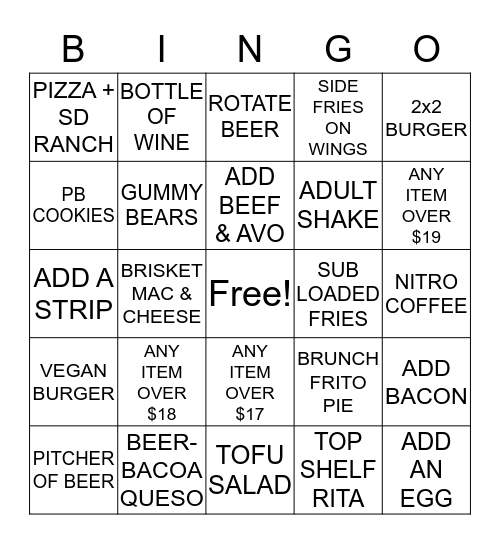 UPSELL BINGO Card