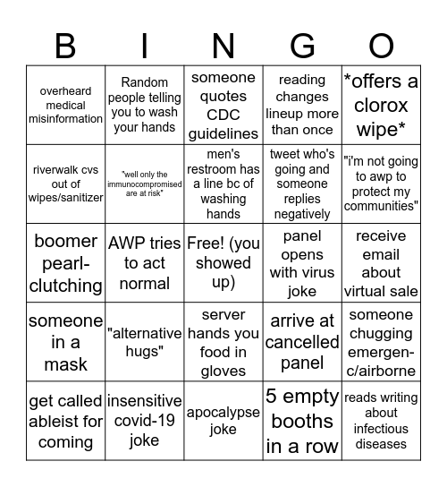 AWP Coronavirus Bingo Card