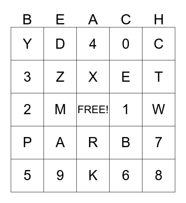 License Plate Beach Bingo Card