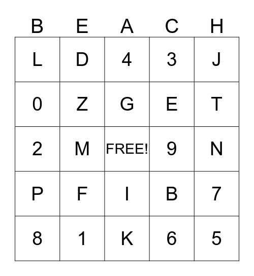 License Plate Beach Bingo Card