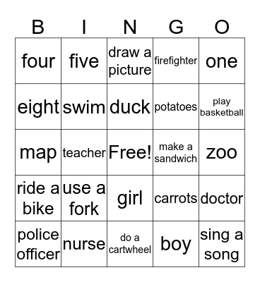 English Time Bingo Card