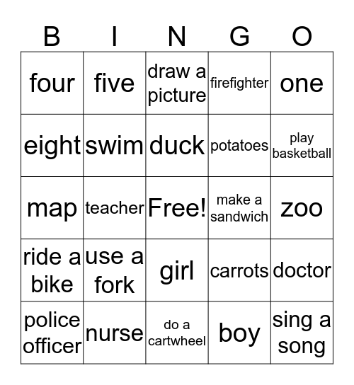 English Time Bingo Card
