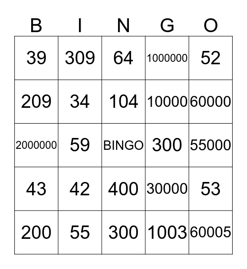 math Bingo! Bingo Card