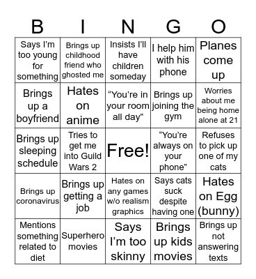 Dad Bingo Card