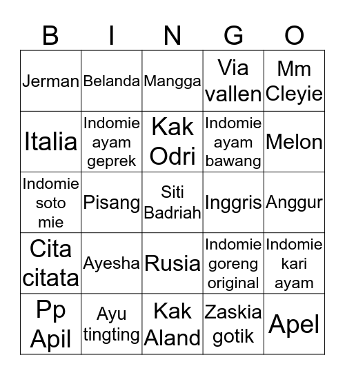 ♡ A Y E S H A ♡ Bingo Card