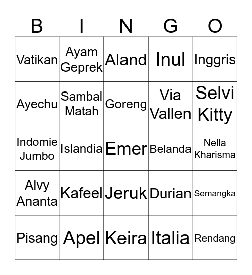 Kei’s Bingo. Bingo Card