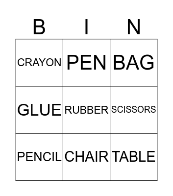 SCHOOL OBJECTS Bingo Card