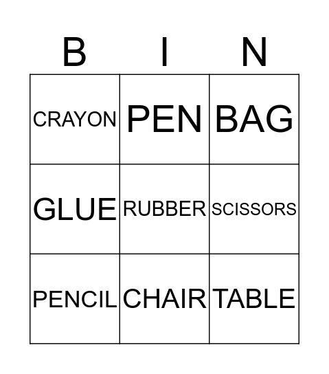 SCHOOL OBJECTS Bingo Card