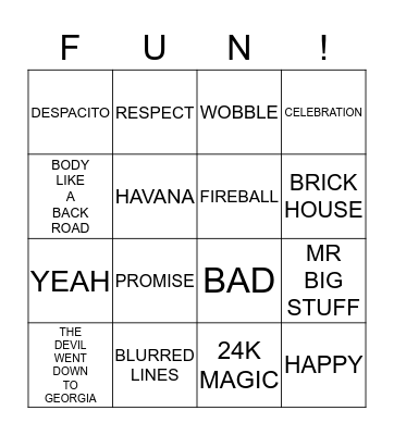 SMASH UP MUSIC BINGO Card