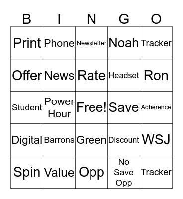 Retention Bingo Card