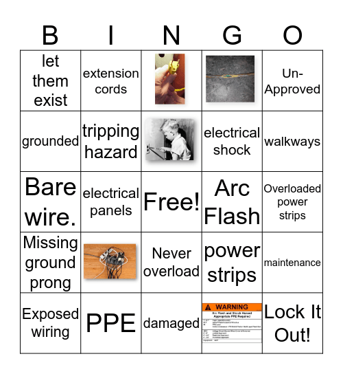 Electrical Safety Bingo Card