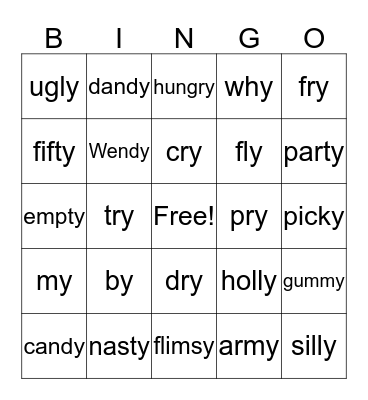 Y as Long i and e Bingo Card