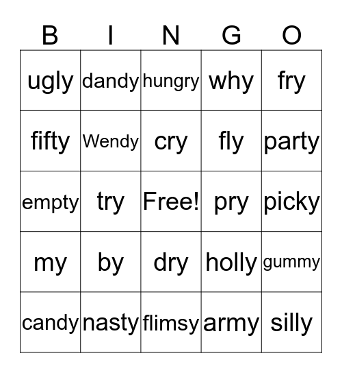Y as Long i and e Bingo Card
