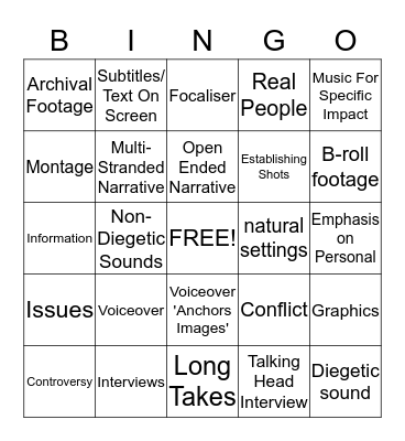 DOCUMENTARY GENERIC CONVENTIONS Bingo Card