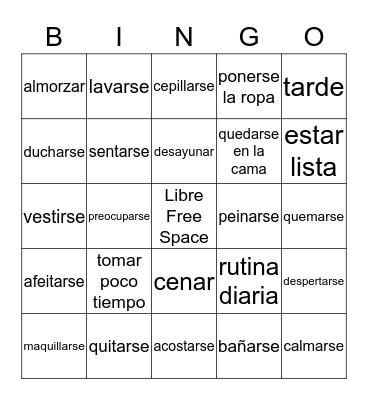 Rutina Diaria Bingo Card