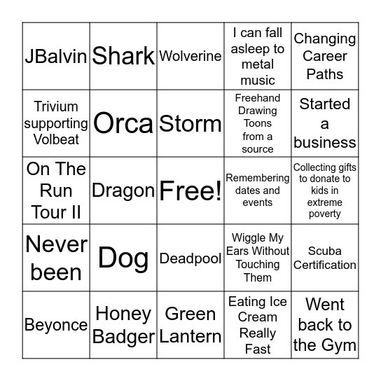 Getting To Know You Bingo Card