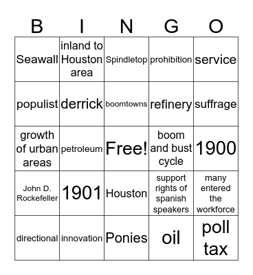 Oil Industry Bingo Card