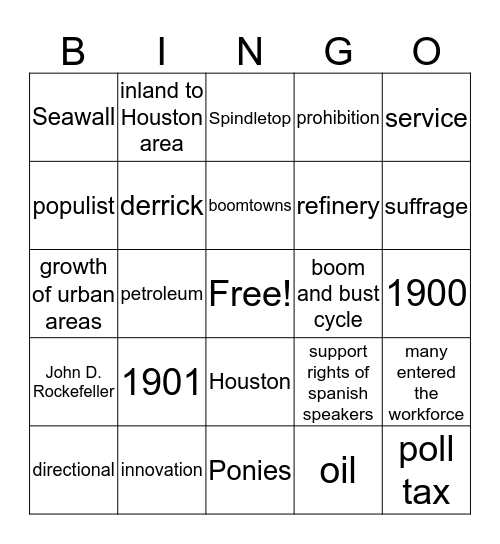 Oil Industry Bingo Card