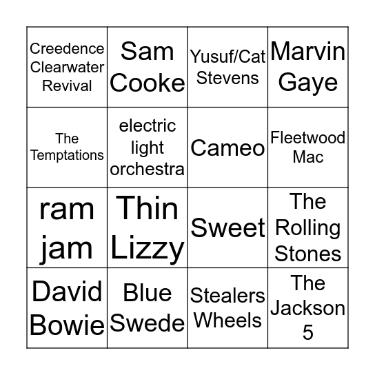 Artist (20) Bingo Card