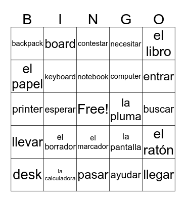 La Escuela + Verbos -AR Bingo Card
