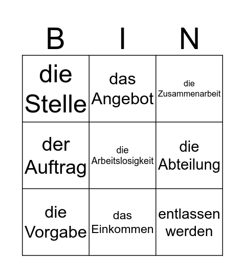 duits Bingo Card