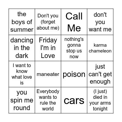Song (19) Bingo Card