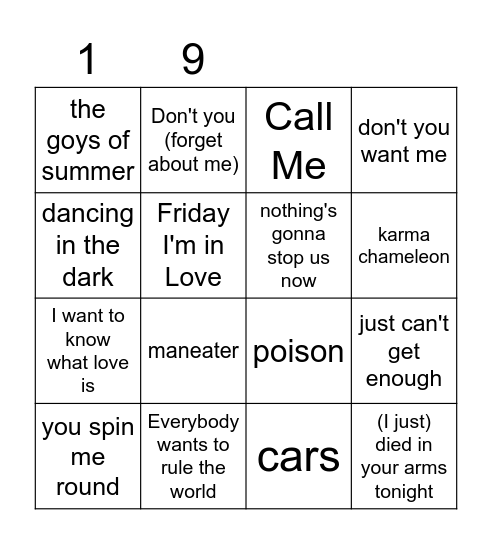 Song (19) Bingo Card