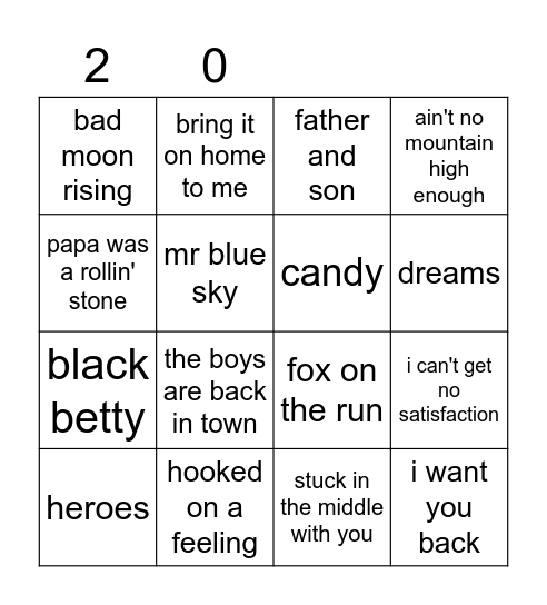 Song (20) Bingo Card