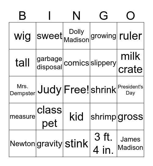 Stink Bingo Card