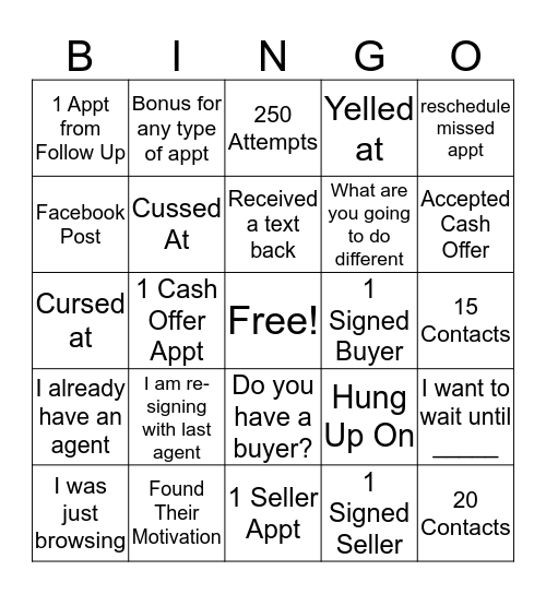 Sales Call Bingo! Bingo Card