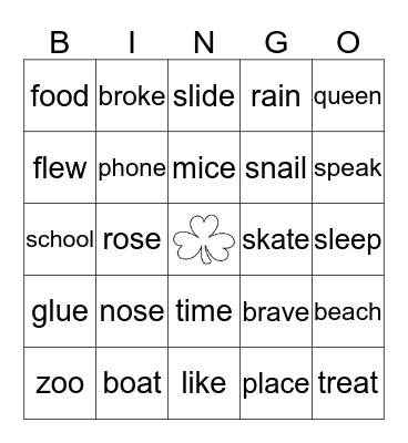 Shamrock Bingo Card