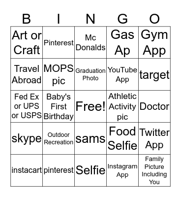 Cell Phone Bingo Card