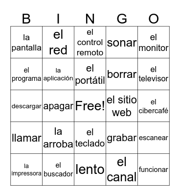 Vocabular Bingo Card
