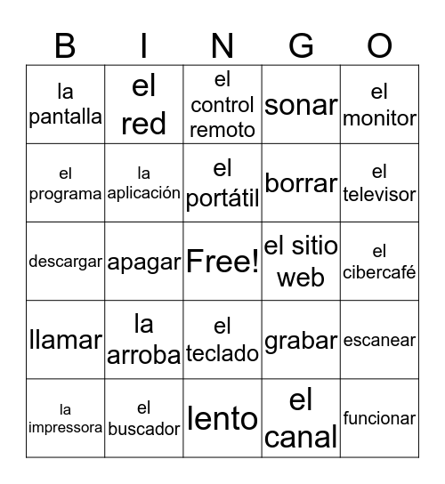 Vocabular Bingo Card