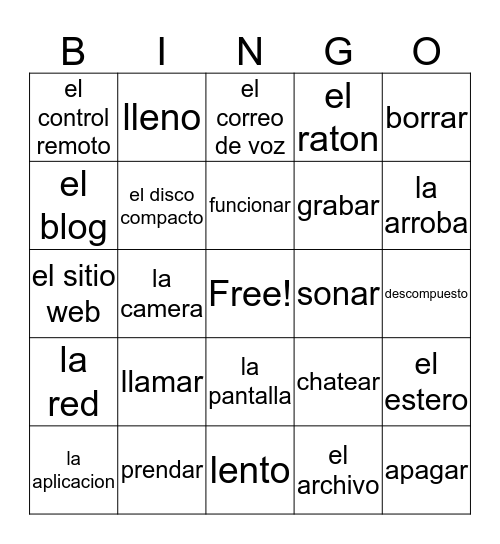 Spanish Bingo Card