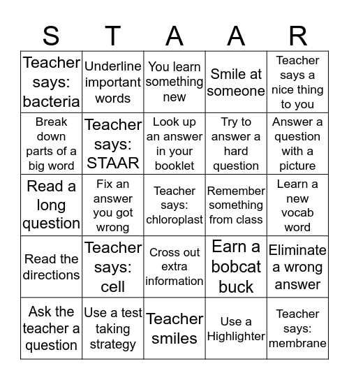Biology EOC Tutorial Bingo Card