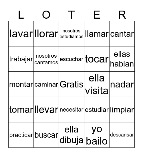 Verbos AR Bingo Card