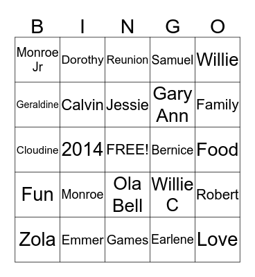 Samuel Family Reunion Bingo Card